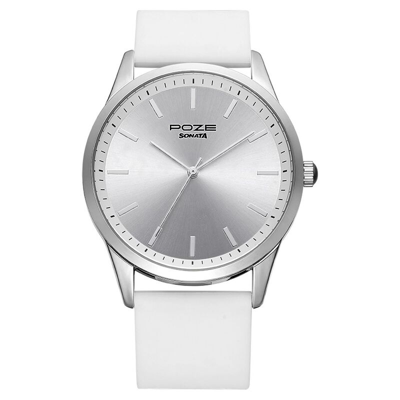 Poze by Sonata Quartz Analog Silver Dial Silicone Strap Watch for Men
