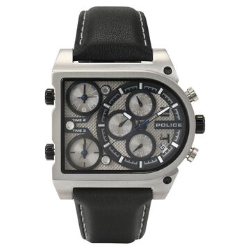 Police Quartz Multifunction Silver Dial Leather Strap Watch for Men