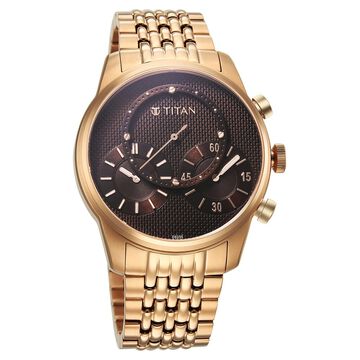 Titan Micromotors Analog with Independent Hour, Minute and 2nd Sub-Dial Rose Gold Stainless Steel Strap Watch for Men