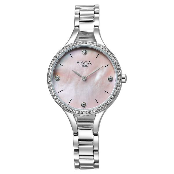 Titan Raga Showstopper Quartz Analog Mother Of Pearl Dial Silver Metal Strap Watch For Women - image number 0