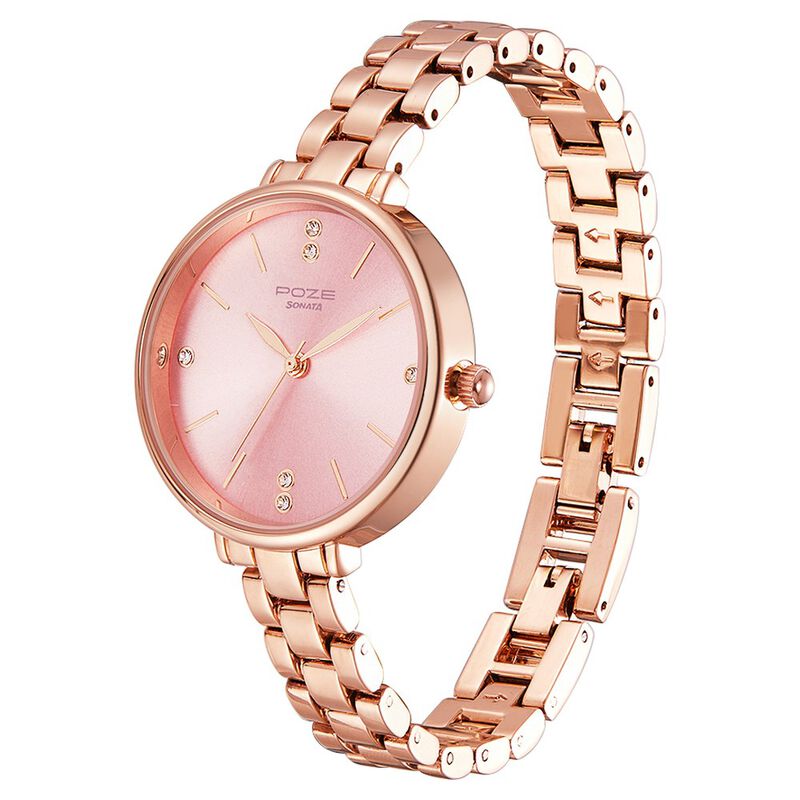 Poze by Sonata Quartz Analog Pink Dial Metal Strap Watch for Women - image number 2