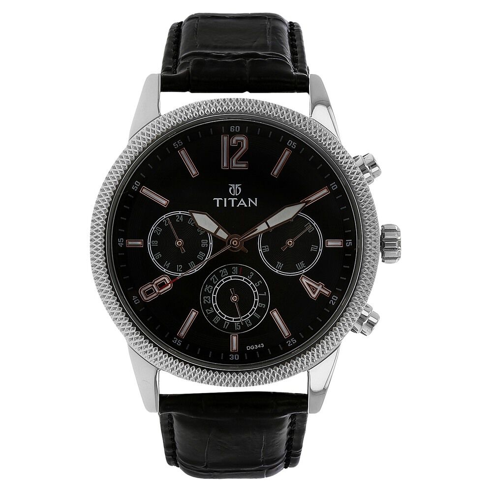 Buy Online Titan Workwear Black Dial Quartz Multifunction Leather
