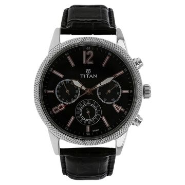 Titan Workwear Black Dial Quartz Multifunction Leather Strap watch for Men