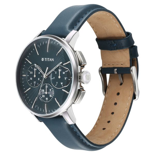 Titan Light leathers Multifunction Silver Dial Leather Strap Watch For Men - image number 2