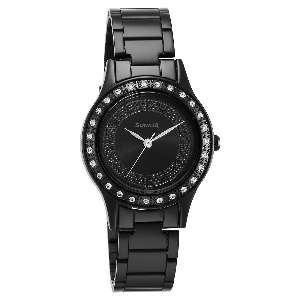 Buy Online Sonata Quartz Analog Black Stainless Steel Strap for Women 8123nm01 Titan