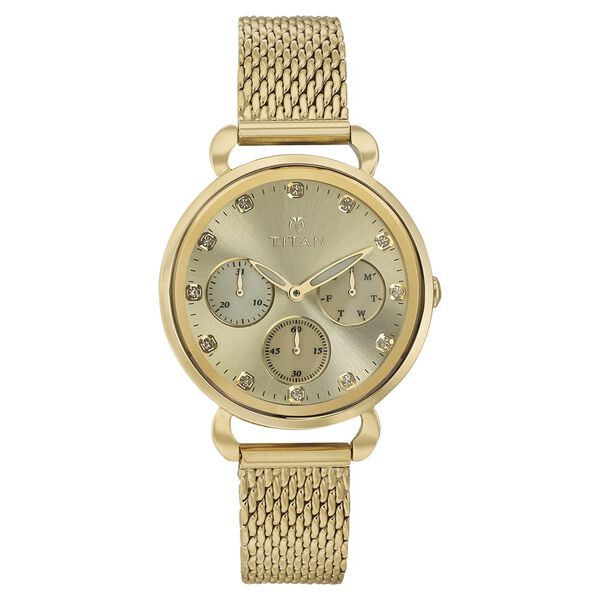 Titan Quartz Analog Champagne Dial Stainless Steel Strap Watch for Women - image number 0