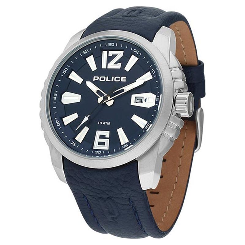 Police Quartz Analog Blue Dial Leather Strap Watch for Men
