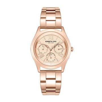 Kenneth Cole Quartz Multifunction Rose Gold Dial Stainless Steel Strap Watch for Women