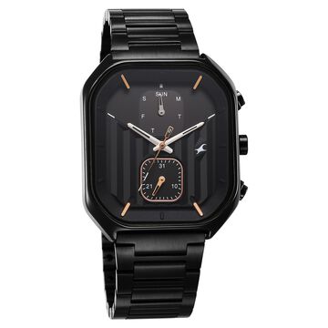 Fastrack Fleek Quartz Multifunction Black Dial Black Stainless Steel Strap Watch for Guys