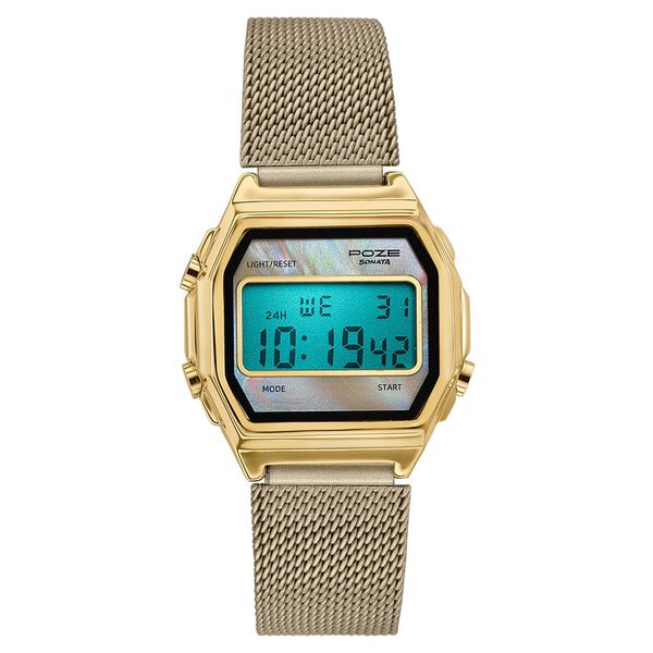 Poze By Sonata Digital Digital Beige Dial Beige Metal Strap Watch For Women - image number 1