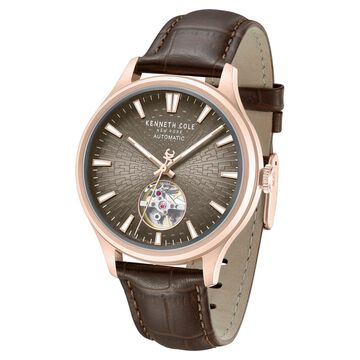 Kenneth Cole Automatic Brown Dial Brown Leather Strap Watch For Men