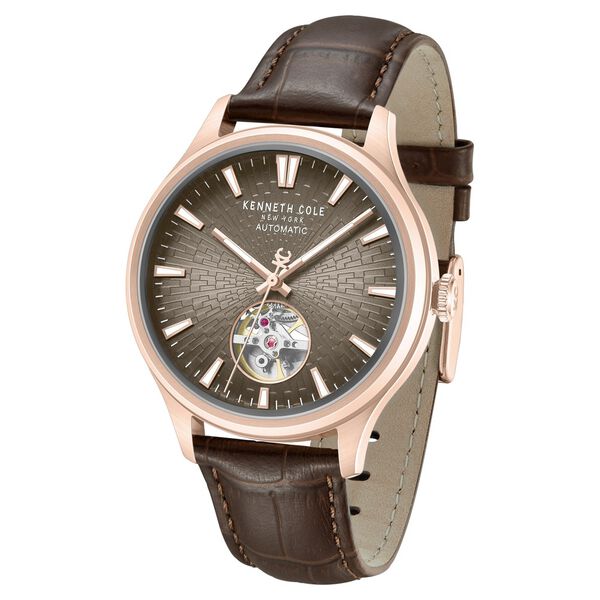 Kenneth Cole Automatic Brown Dial Brown Leather Strap Watch For Men - image number 1