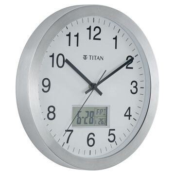 Titan Metallic Anadigi Wall Clock White Dial with Digital Display - 30 cm x 30 cm (Medium)
