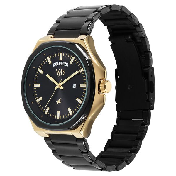 Vyb Orion By Fastrack Quartz Analog Black Dial Metal Strap Watch For Guys - image number 2