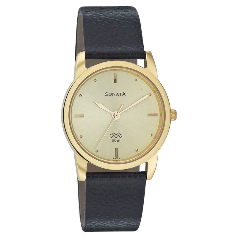 Sonata Quartz Analog Champagne Dial Strap Watch for Men