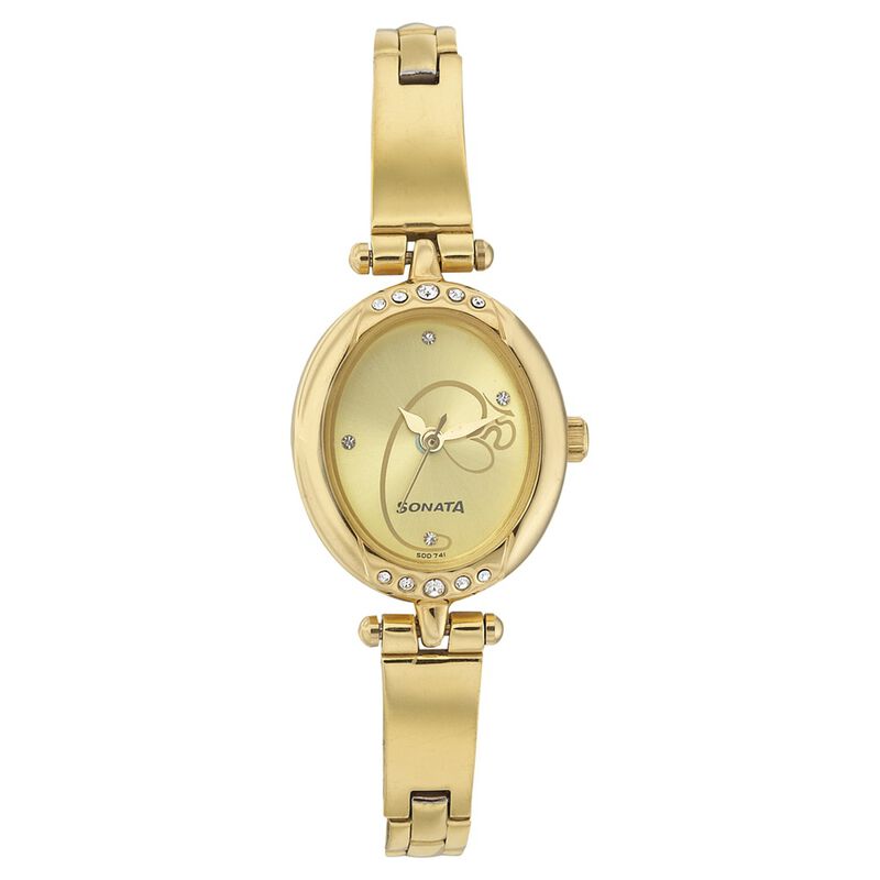 Sonata Quartz Analog Champagne Dial Stainless Steel Strap Watch for Women