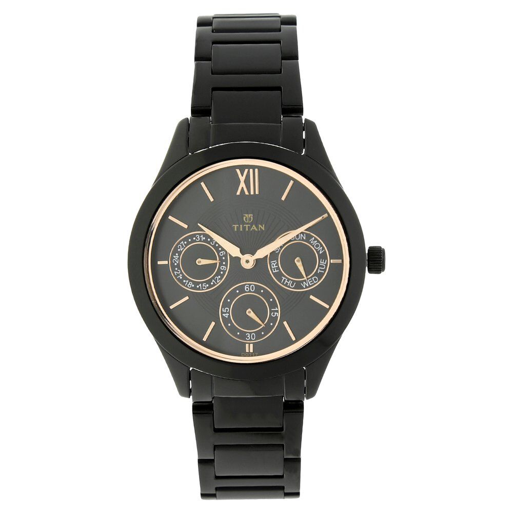 Black metal watches for womens in titan clearance