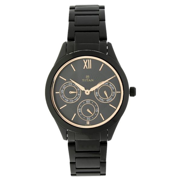 Titan Quartz Analog with Day and Date Black Dial Stainless Steel Strap Watch for Women - image number 0