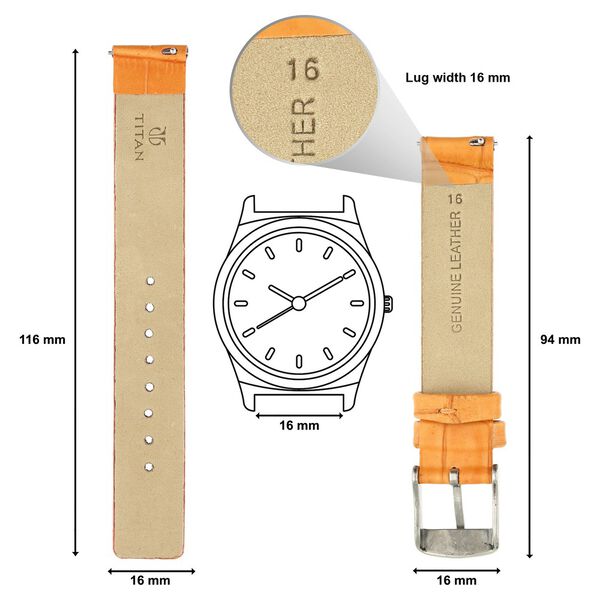 16 mm Orange Genuine Leather Strap for Women - image number 1