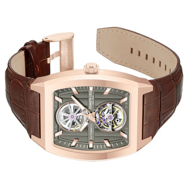 Kenneth Cole Automatic Brown Leather Strap Watch For Men - image number 2