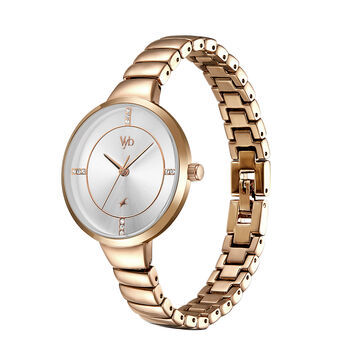 Fastrack Vyb Enigma Quartz Analog Silver Dial Stainless Steel Strap Watch for Girls