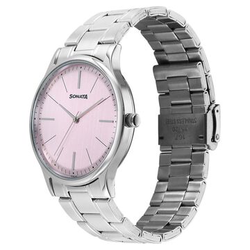 Sonata Aspire Quartz Analog Pink Dial Stainless Steel Strap Watch For Men
