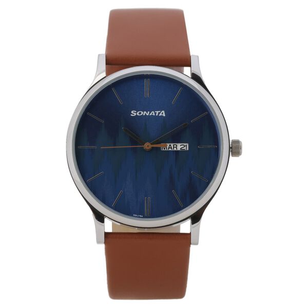 Sonata Knot Blue Dial Leather Strap Watch for Men - image number 1