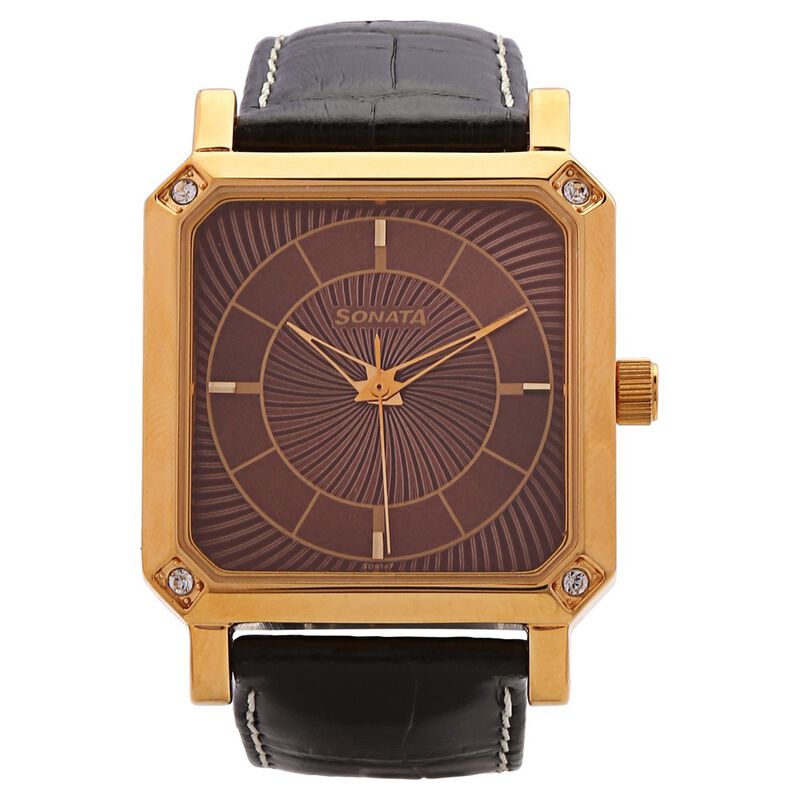 Sonata Quartz Analog Brown Dial Leather Strap Watch for Men