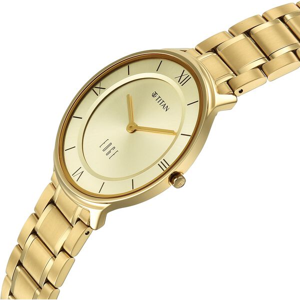 Titan Edge Gleam Quartz Analog Champagne Dial Golden Stainless Steel Strap Watch For Men - image number 4