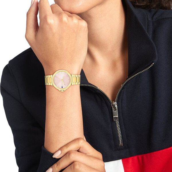 Tommy Hilfiger Quartz Analog Pink Dial Golden Stainless Steel Strap Watch For Women - image number 3