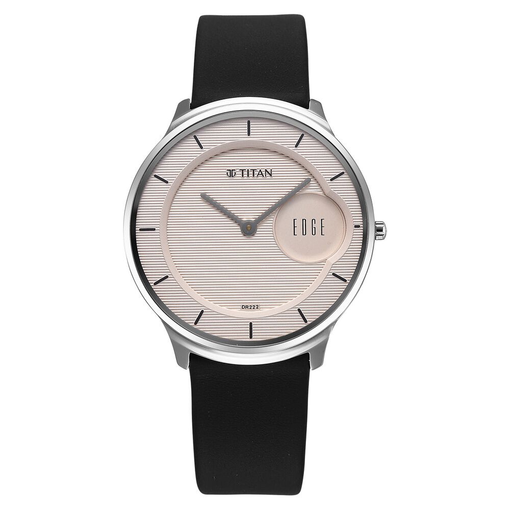 Titan Edge Murals Quartz Analog Pink Dial Black Leather Strap Watch For Men-image-40