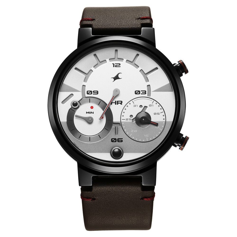 Buy Online Fastrack Gambit Micromotor White Dial Brown Leather Strap Analog Watch for Guys 3309nl01 Titan