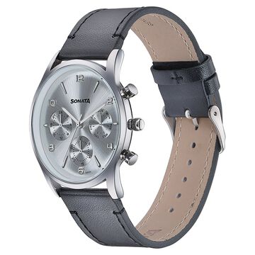 Sonata Wedding Edit Quartz Multifunction Silver Dial Leather Strap Watch For Men