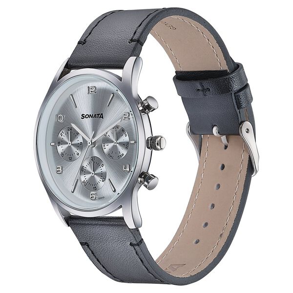 Sonata Wedding Edit Quartz Multifunction Silver Dial Leather Strap Watch For Men - image number 3