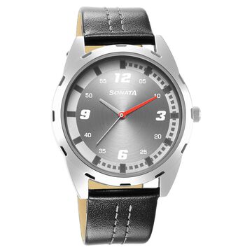 Sonata RPM Grey Dial Leather Strap Watch for Men