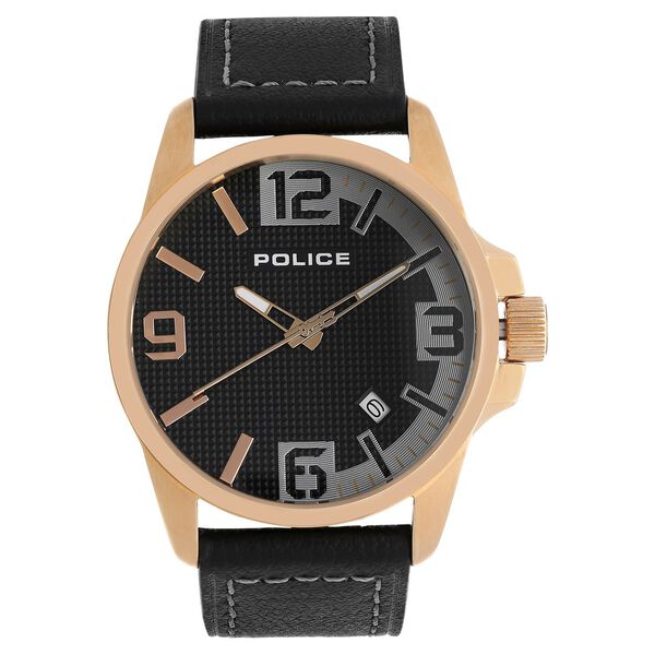 Police Quartz Analog with Date Black Dial Leather Strap Watch for Men - image number 0