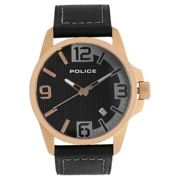 Police Quartz Analog with Date Black Dial Leather Strap Watch for Men