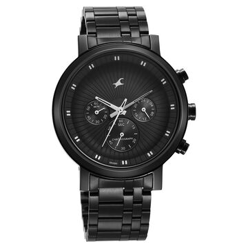 Fastrack Kronos Multifunction Black Dial Stainless Steel Strap Watch for Guys