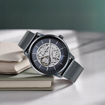 Titan Skeletal Automatic Blue Dial Blue Stainless Steel Strap Watch for Men