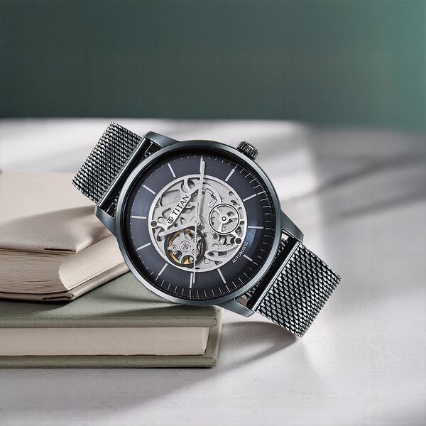 Titan Skeletal Automatic Blue Dial Blue Stainless Steel Strap Watch for Men - image number 0