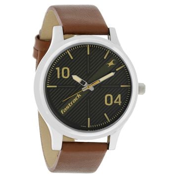 Fastrack Quartz Analog Black Dial Leather Strap Watch for Guys