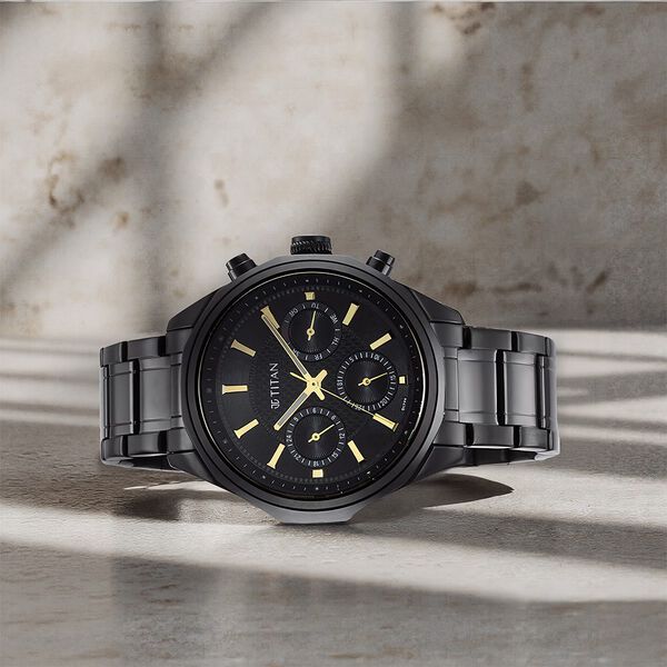 Titan Regalia Opulent Multifunction Black Dial Black Stainless Steel Strap Watch For Men - image number 0