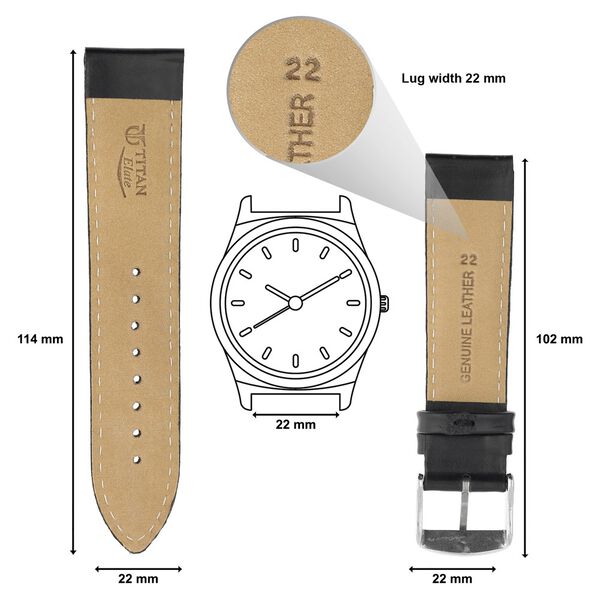 22 mm Black Genuine Leather Straps for Men - image number 1
