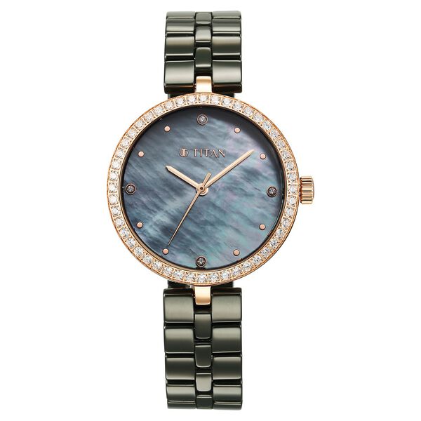Titan Purple Ceramics Quartz Analog Mother of Pearl Dial Green Ceramic Strap Watch For Women - image number 0