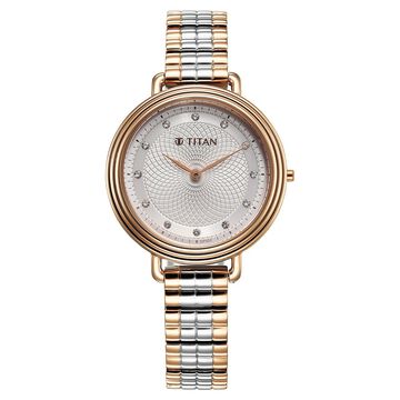 Titan Aura Quartz Analog Silver Dial Two Toned Stainless Steel Strap Watch For Women