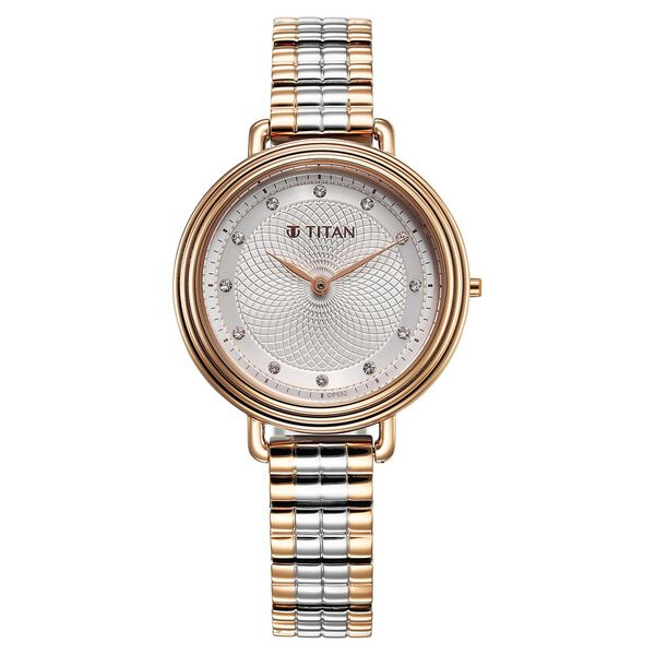 Titan Aura Quartz Analog Silver Dial Two Toned Stainless Steel Strap Watch For Women - image number 0