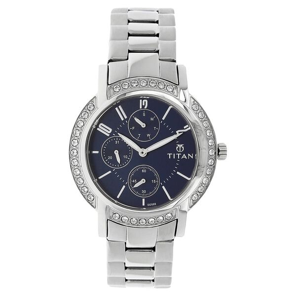 Titan Quartz Analog with Day and Date Blue Dial Stainless Steel Strap Watch for Women - image number 0