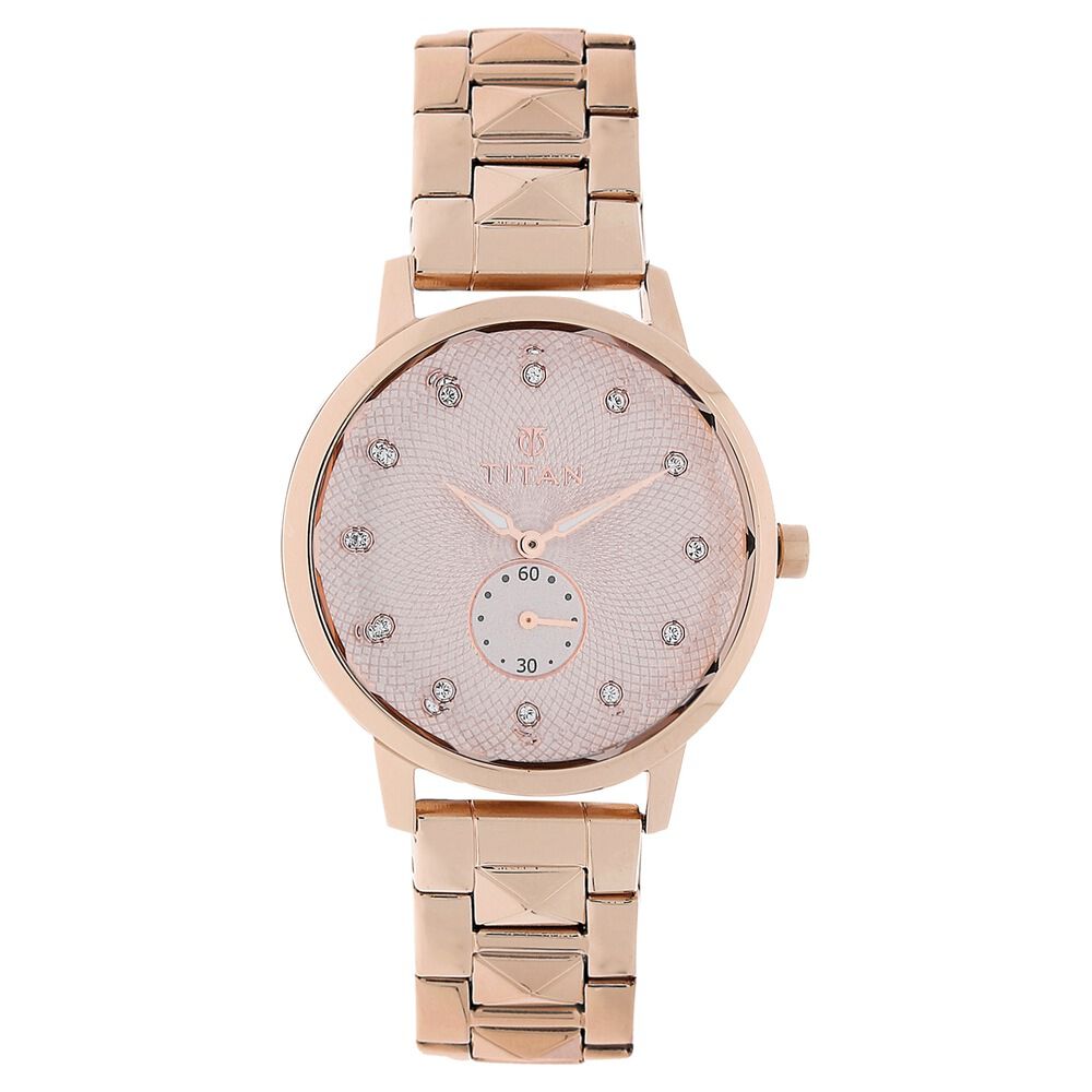 Buy Online Titan Purple Past ModernRose Gold Dial Analog Stainless Steel Strap Watch for Women ns95037wm01 Titan