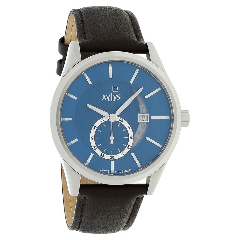 Xylys Quartz Analog with Date Blue Dial Leather Strap Watch for Men - image number 1