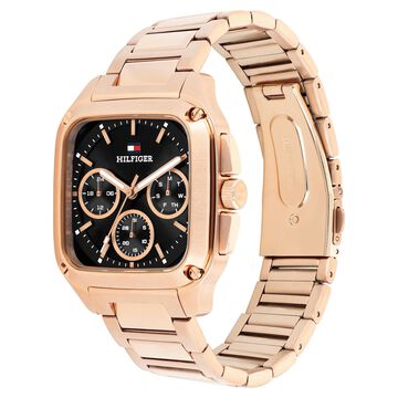 Tommy Hilfiger Quartz Multifunction Black Dial Rose Gold Stainless Steel Strap Watch For Men